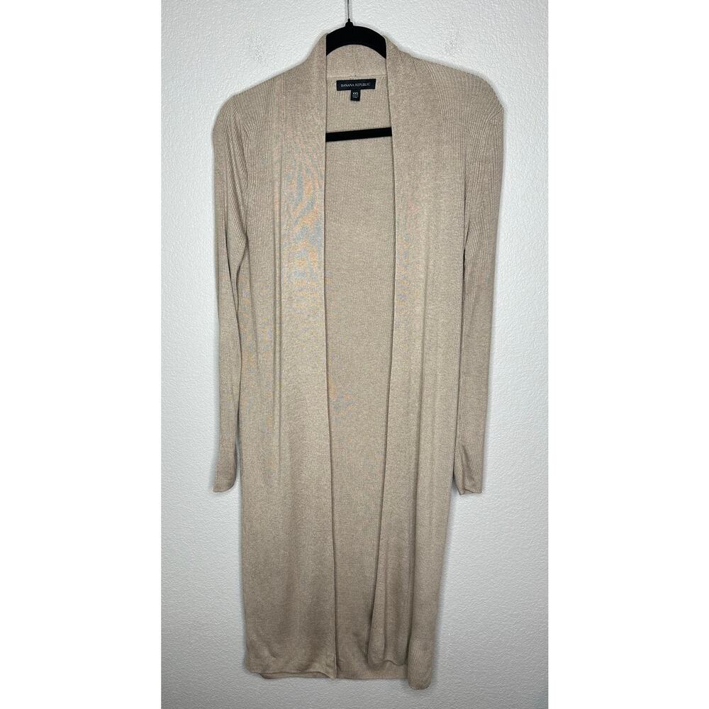 Banana Republic Cream Silk Cashmere Blend Long Cardigan Ribbed Open Front XXS